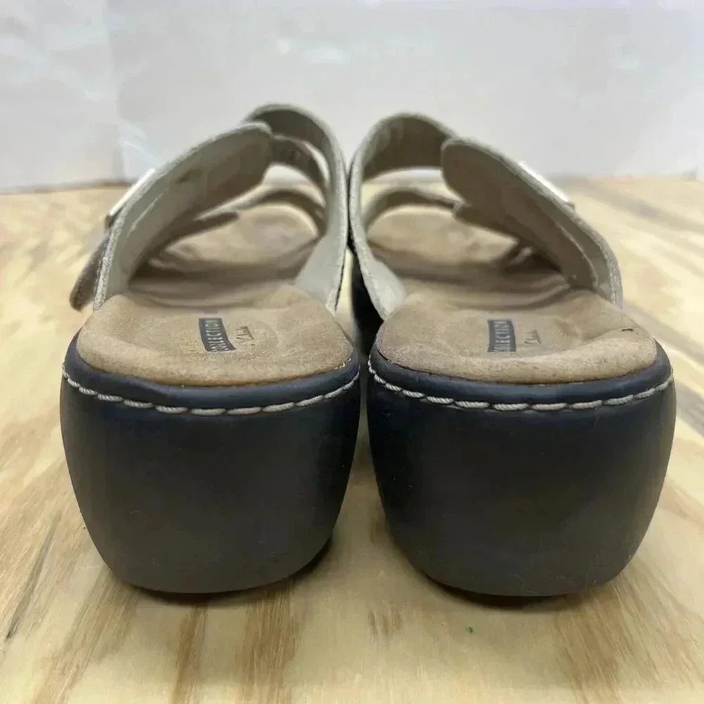 Clarks Collection Women's Slide Sandals Soft Cushion Sz 9.5 Metallic Gold